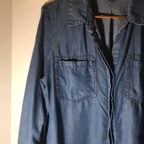 Terre Bleue top size Large button down long tab sleeves blue fisherman western - Picture 4 of 12